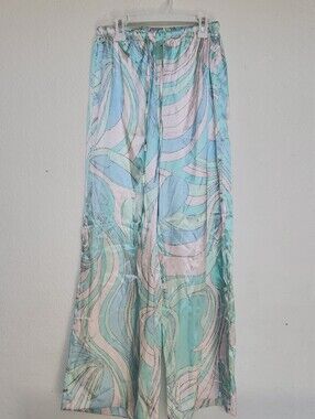 Women’s Pastel Swirl Wide-Leg Pants in Mint & Light Blue